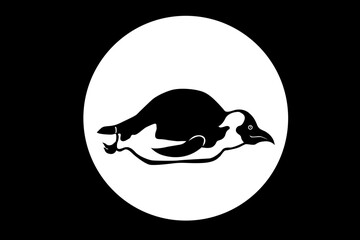 Beautiful penguin isolated on white circle with dark black background - vector illustration