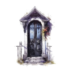 Watercolor  front door halloween sublimation clipart with pumpkin Made with Generative Ai.
