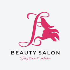 Letter I Beauty Salon Logo Design, Beautiful Woman Face Hair Care Icon