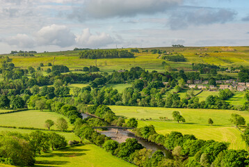 Beautiful green landscape scenery in Teesdale, Yorkshire, UK, England. Sunny day in beautiful nature.