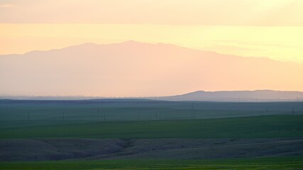 Archarly pass. View from top of the hills above the road connecting Kaochagay and Saryozek