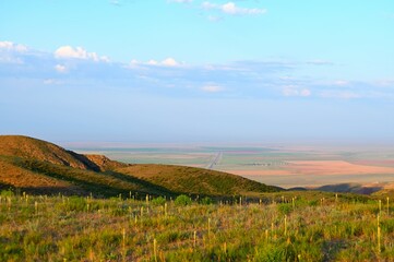 Archarly pass. View from top of the hills above the road connecting Kaochagay and Saryozek