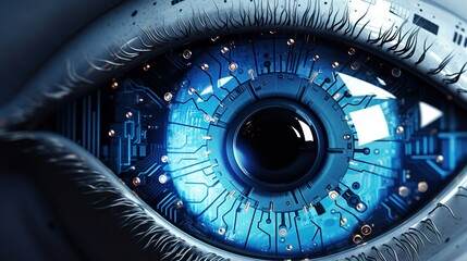Human eye with scan for identification. AI generation	