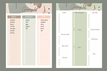Set of 2 Grocery Lists planner printable template vectors. Printable and Digital
