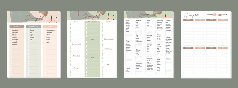 Set of 2 Grocery Lists planner printable template vectors. Printable and Digital
