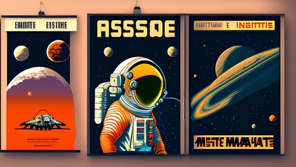Retro science fiction, a space exploration scene and poster set on Mars - generative ai