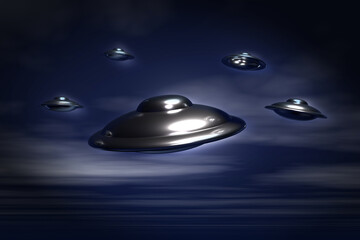 UFO ILLUSTRATION - FLYING SAUCER FLYING AT NIGHT