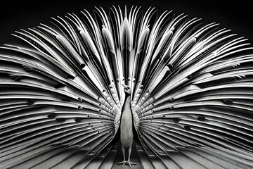 Peacock in black and white color, Generative Ai technology