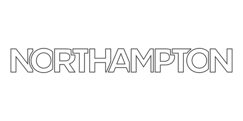 Northampton city in the United Kingdom design features a geometric style illustration with bold typography in a modern font on white background.
