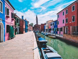 Burano colorful rainbow city. Venice island Italy. Positives vibes