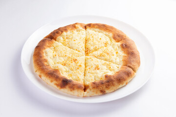 Traditional cheese pie. Khachapuri. On a white background.