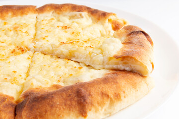 Traditional cheese pie. Khachapuri. On a white background.