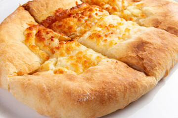 Traditional cheese pie. Khachapuri. On a white background.