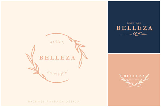 Hand drawn logo design, Floral logo design, Feminine branding, Botanical logotype, Twigs emblem, Collectin, Premade logo, Flower clipart