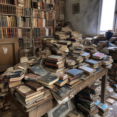 Room full of Pile of old books - 614515593