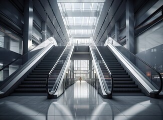 Modern luxury escalators with staircase created with Generative AI technology.