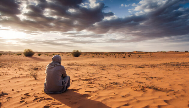 Lonely Person Sits In Desert