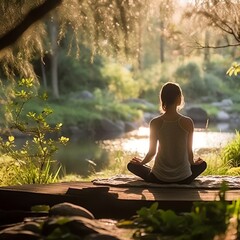 A person practicing mindfulness and meditation in a serene natural setting.
