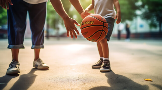 Children playing basketball on the court.Created with Generative AI technology.