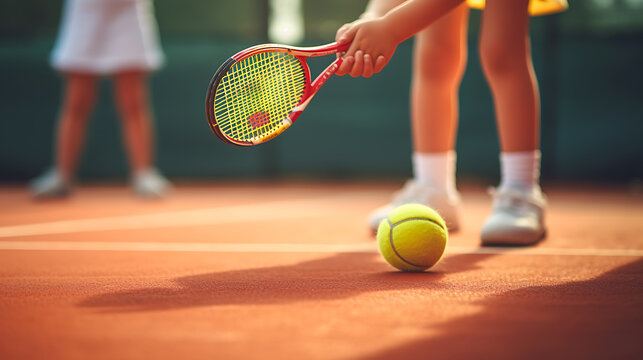 Children playing tennis on the court.Created with Generative AI technology.