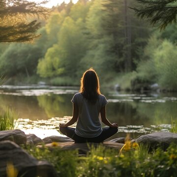 A person practicing mindfulness and meditation in a serene natural setting.