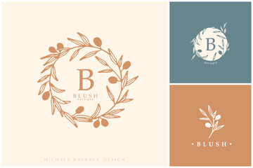 Hand drawn logo design, Floral logo design, Feminine branding, Botanical logotype, Twigs emblem, Collectin, Premade logo, Flower clipart