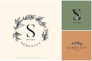 Hand drawn logo design, Floral logo design, Feminine branding, Botanical logotype, Twigs emblem, Collectin, Premade logo, Flower clipart