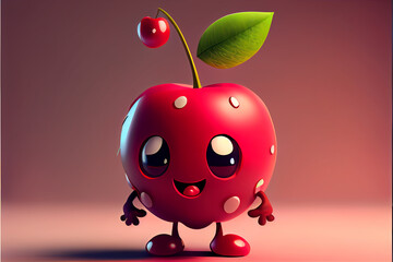 Cute cherry cartoon character. Generative AI