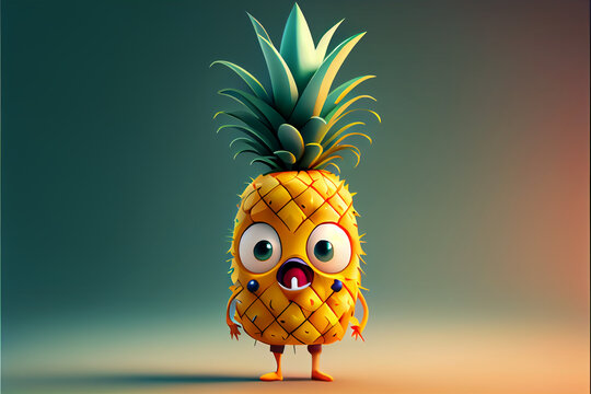 Cute pineapple cartoon character. Generative AI