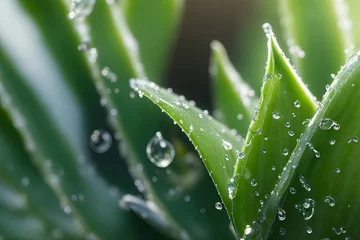 Poster close up of an aloe vera plant covered in rain droplets ai generative © Igor