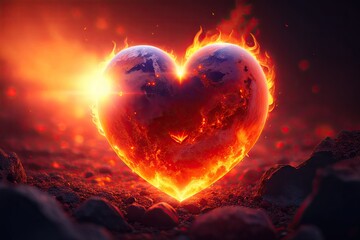burning fire heart, fire show. Gift for Saint Valentine's Day ai generative