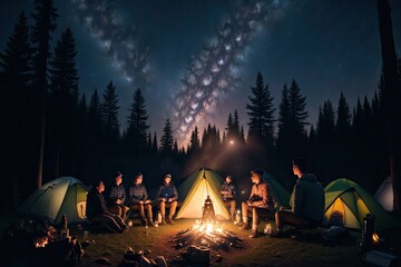 Night summer camping in the mountains ai generative