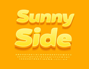 Vector bright poster Sunny Side with Yellow Font. 3D creative set of Alphabet Letters, Numbers and Symbols