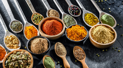Composition with assortment of spices and herbs