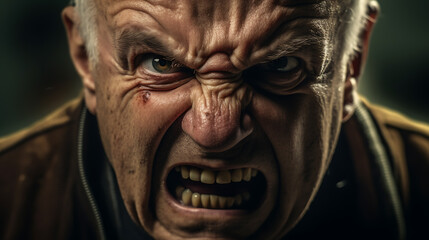 Close-up portrait of an angry man.Created with Generative AI technology.