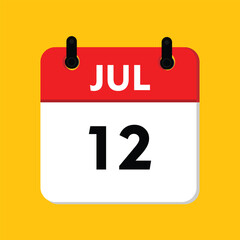 calender icon, 12 july icon with yellow background