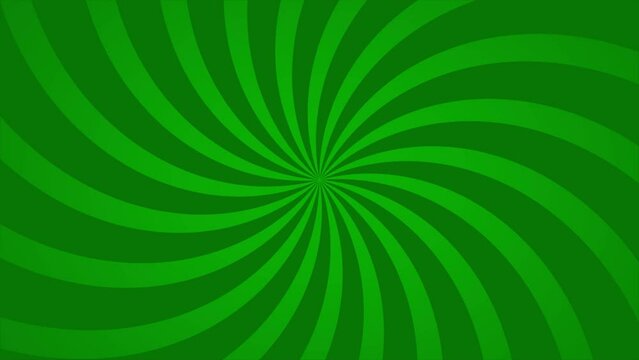 Abstract animation loop background spiral lines rotate in green cartoon comic style.