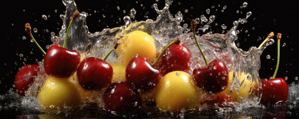 Fototapeta na wymiar Red and yellow fresh cherry. generative ai