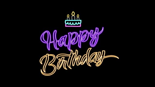 merry christmas and birthday. Neon sign happy birthday video 4k. video 4K Neon sign happy birthday.
