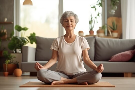 elderly woman in yoga position, AI Generative