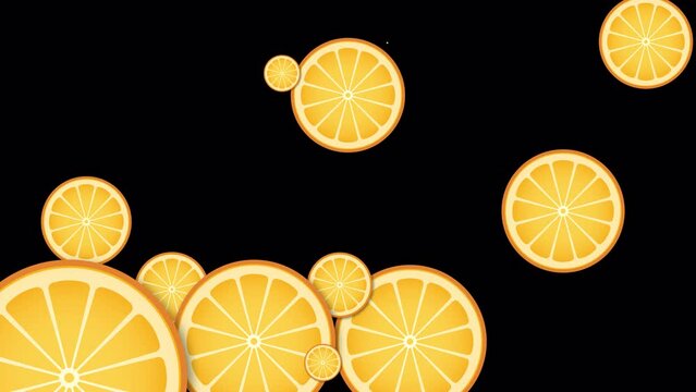 Transition animation of orange fruit slices with transparent background.
