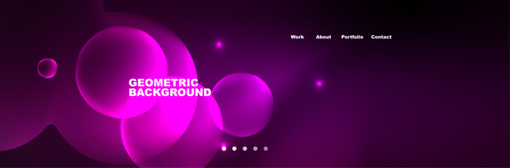 Shiny neon circles and bubbles, dark abstract background with blurred magic neon light, wallpaper design