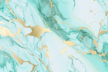 Pastel Mint color liquid marble watercolor style background. Alcohol ink drawing effect, golden glitter brush. Luxury abstract Digital Wallpaper.