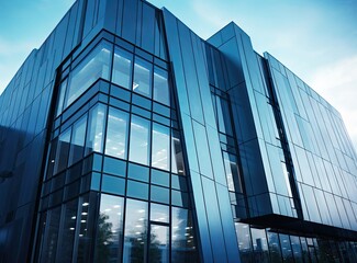 Fototapeta na wymiar modern facade of glass building created with Generative AI technology.