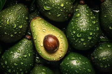 Fresh Avocado seamless background, Generative AI