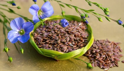 seeds in a bowl, blue white flowers