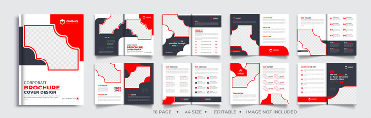16 page brochure template, corporate business booklet annual brochure design, modern layout bifold brochure, annual report template,