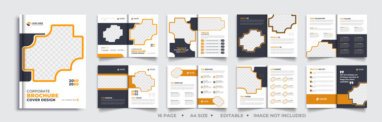 16page, Modern business corporate bifold brochure template, Creative concept folded flyer, or bifold brochure 16-page brochure template