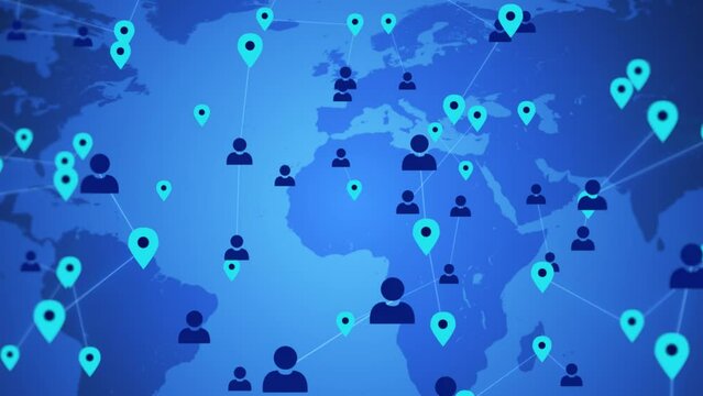 Worldwide geo tracking concept animation, GPS net knowing any people located on earth