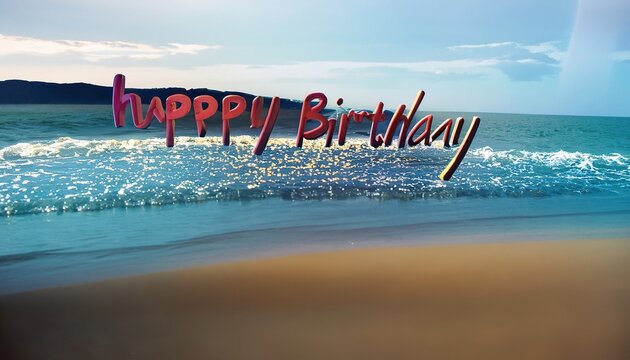 happy birthday wish, summer beach scene with waves
